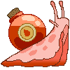 a pixel art snail with an orange ink bottle in place of its shell