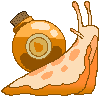 a pixel art snail with a yellow ink bottle in place of its shell