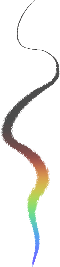 a drawing of an ink trail that shifts in a gradient from black to rainbow.